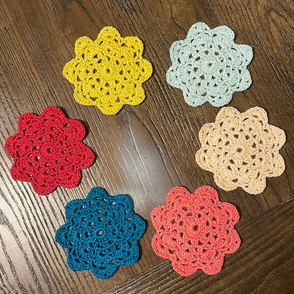 New Crochet multicolored  Coaster Pattern 6 pieces handmade %100 cotton